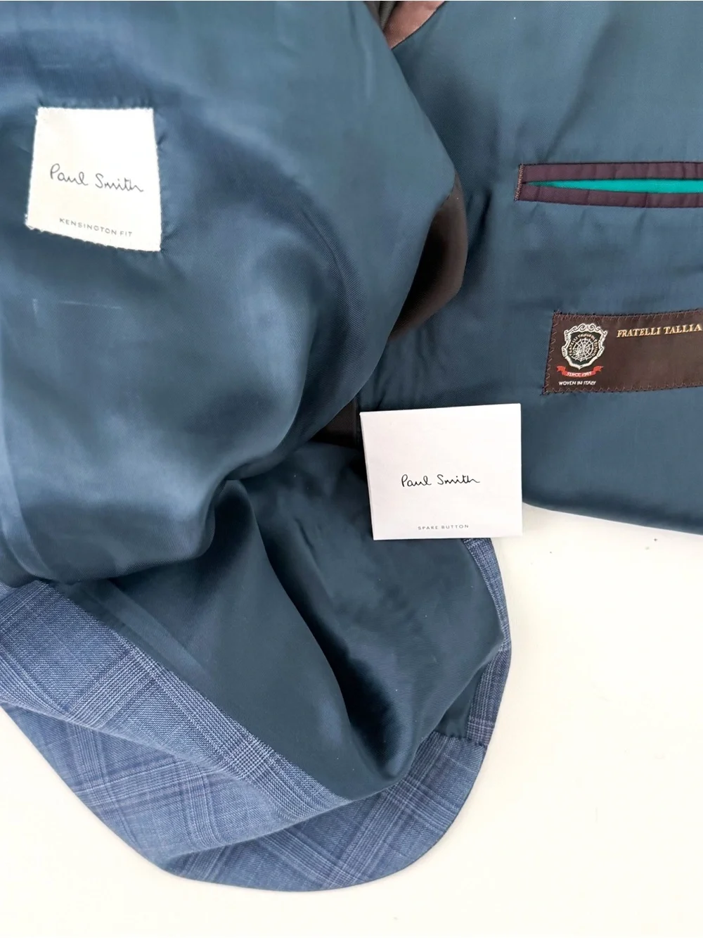 NEW Paul Smith Kensington Fit Wool Glen Plaid Suit Light Blue Purple Men's 44R